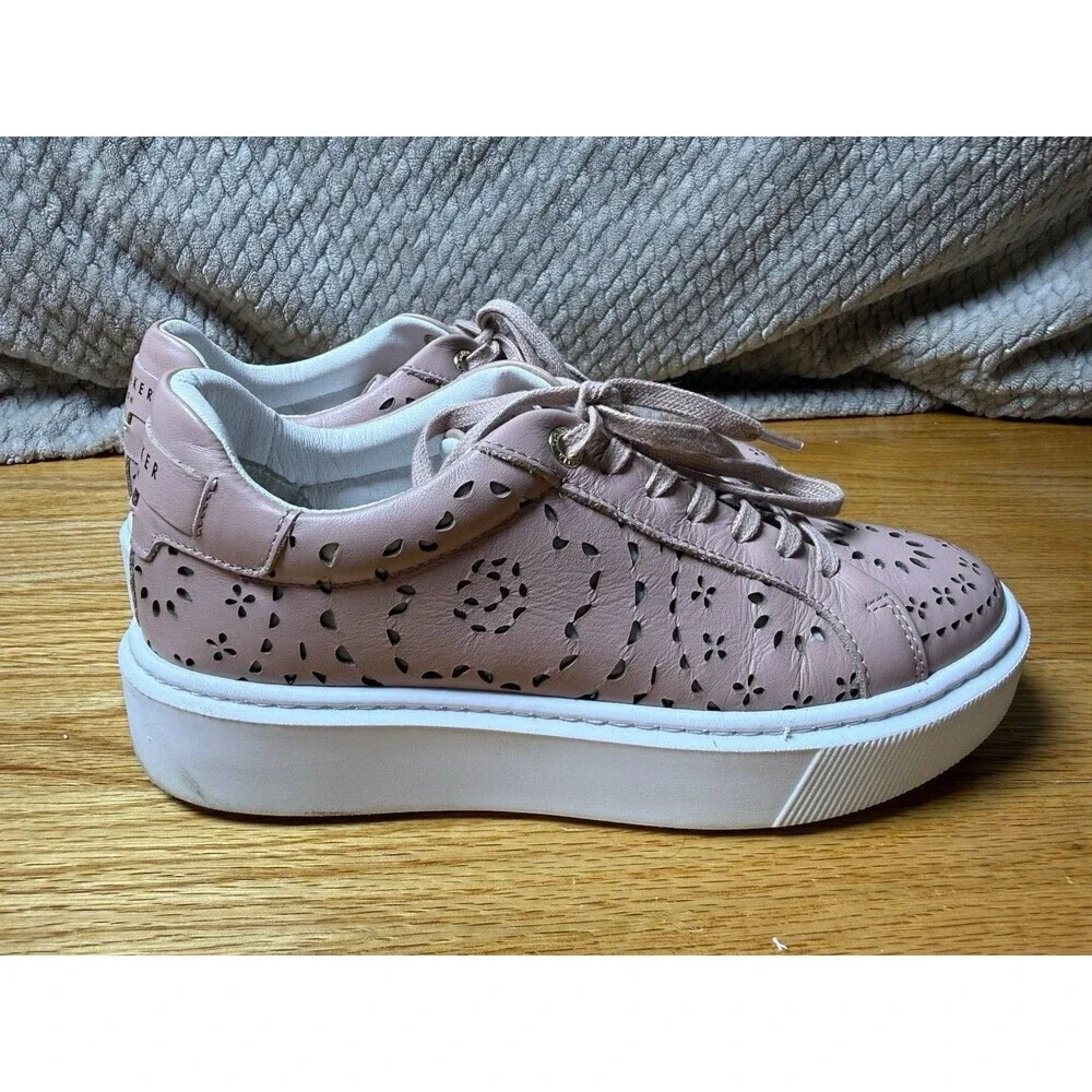 Ted Baker Women's Cwisp Laser Cut Platform Leather Sneakers Dusky Pink Sz 5.5 - Picture 7 of 16